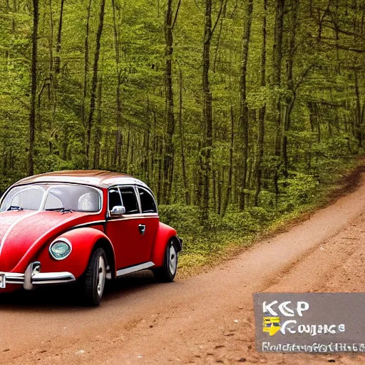 Prompt: promotional scifi - blockbuster movie scene of a ladybug ( volkswagen beatle ) hybrid, flying down a dusty backroad in smokey mountains tennessee. cinematic, muted dramtic color, 4 k, imax, 7 0 mm, hdr