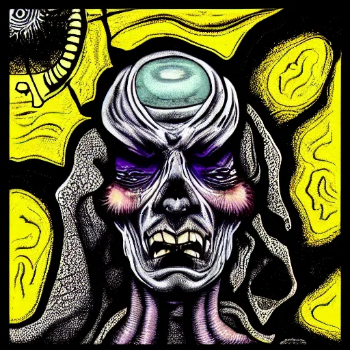 Image similar to skill icon of stressed constipated looking lich glowing in flat yellow divine retributive light in the style of Greg Broadmore and junji ito and Arthur Rackham and Moebius, trending on artstation, light lighting side view,digital art,surrealism ,macro,blueprint ,vaporwave ,
