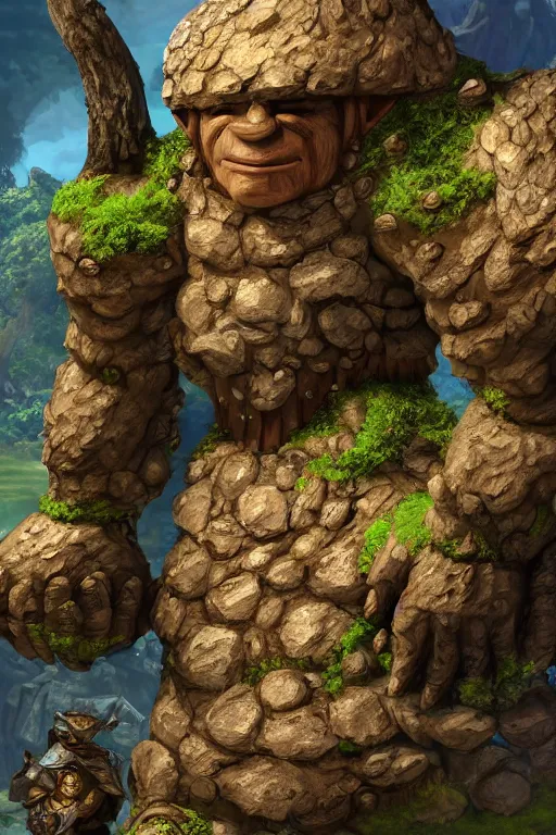 Image similar to zelda fantasy art giant golem troll wood rock greeble gemstone, global illumination ray tracing hdr fanart arstation by sung choi and eric pfeiffer and gabriel garza and casper konefal