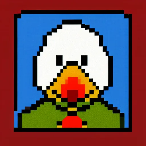Prompt: duck with a knife. pixel art