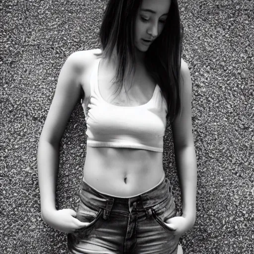 Prompt: girl dressed in underboob top, camera 6 0 0 0 mm