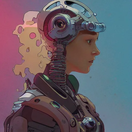 Image similar to Alicia Vikander as a dirty cyborg spaceship mechanic, highly detailed, artstation, digital illustration, concept art, by Kyoto Animation and Studio Ghibli, by Ilya Kuvshinov and Alphonse Mucha