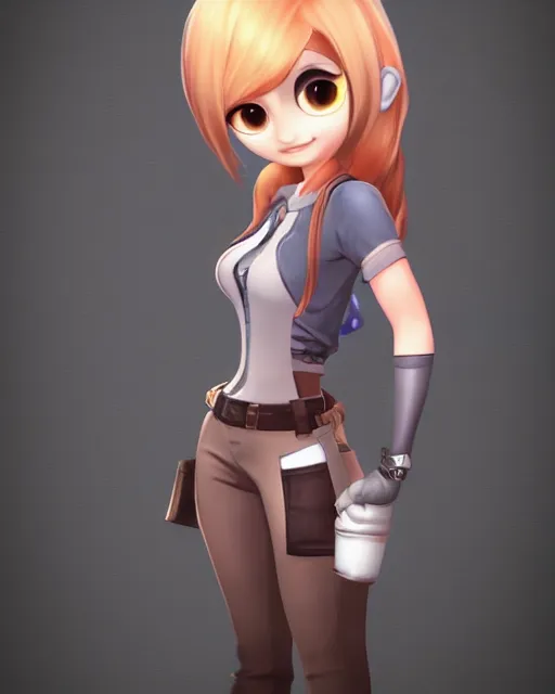 Image similar to female furry mini cute style, highly detailed, rendered, ray - tracing, cgi animated, 3 d demo reel avatar, style of maple story and zootopia, maple story gun girl, fox from league of legends chibi, soft shade, soft lighting