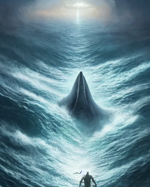 Image similar to A monstrous giant megalodon in the middle of the sea, fantasy art, in the style of greg rutkowski, illustration, epic, fantasy, intricate, hyper detailed, artstation, concept art, smooth, sharp focus, ray tracing