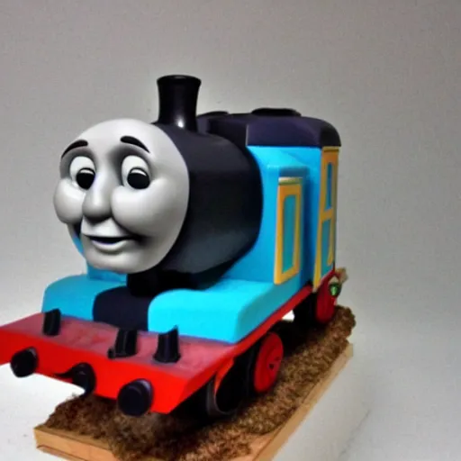 Image similar to thomas the tank engine, zombie, scary, clay sculpture