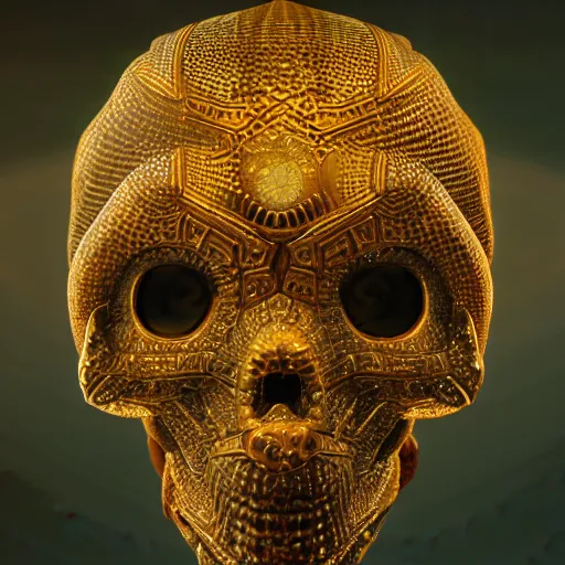 Prompt: cosmic deity with cyclops stargate eye and molten honeycomb structure skull, intricate detail, royo, whealan, giger, hd, 8 k, octane render, unreal engine,