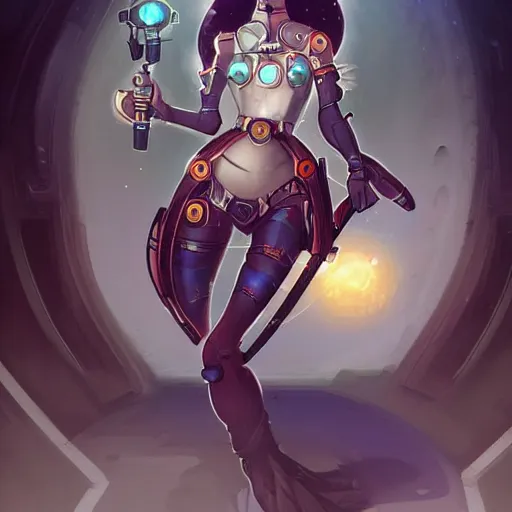 Prompt: cybernetic artificer, cute heroine, magic the gathering art, in the style of peter mohrbacher and keith thompson