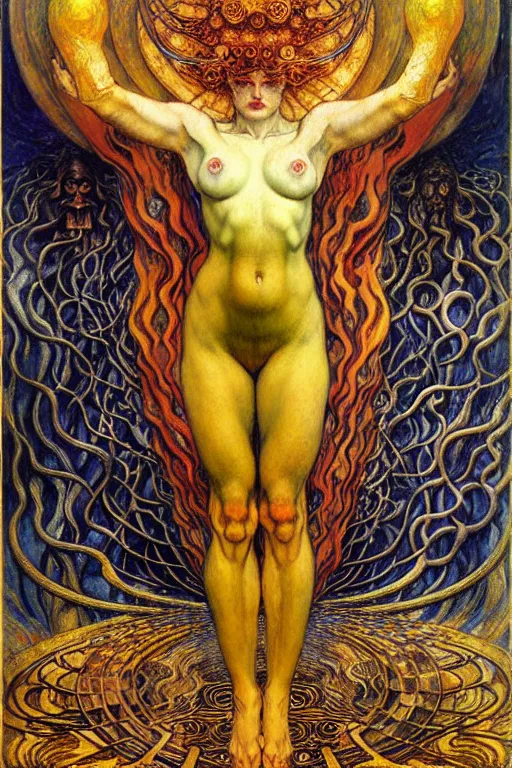 Image similar to Divine Chaos Engine by Karol Bak, Jean Delville, William Blake, Gustav Klimt, and Vincent Van Gogh, symbolist, visionary