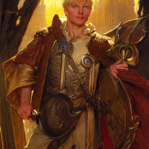 Image similar to handsome arthur pendragon in love with merlin the mage. highly detailed painting by gaston bussiere, craig mullins, j. c. leyendecker