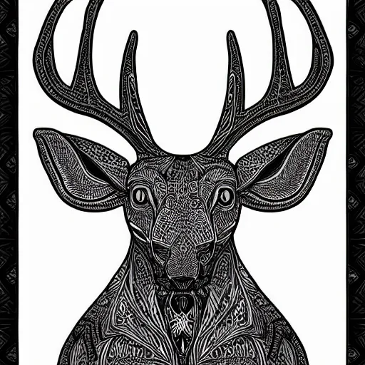 Image similar to a symmetrical portrait illustration of a deer black and white hand drawn sketch on artstation 4 k intricate extremely detailed digital art by alex grey