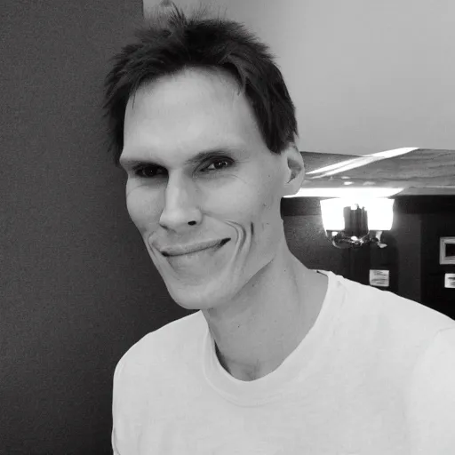 Prompt: jerma, black and white photo, grainy, dark,