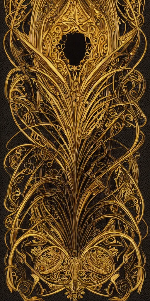 Image similar to an intricate art nouveau edges frame, with golden entertwined edges and empty black center, highly detailed, artstation, concept art, matte, sharp focus,