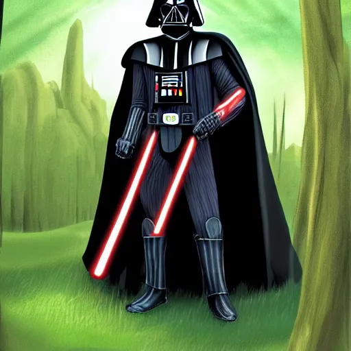 Image similar to darth vader visiting frodo in the shire, digital art,