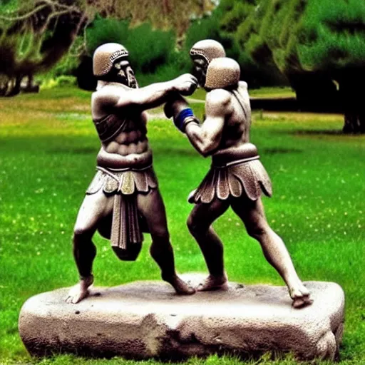 Prompt: greek warriors fighting, against ducks!!!, ancient greek statue, epic, detailled