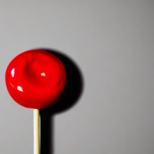 Prompt: Professional studio photo of a woman's lips on a bright red cherry lollipop, studio lighting, rule of thirds, depth of field, realistic, high resolution, 8k 64 megapixel