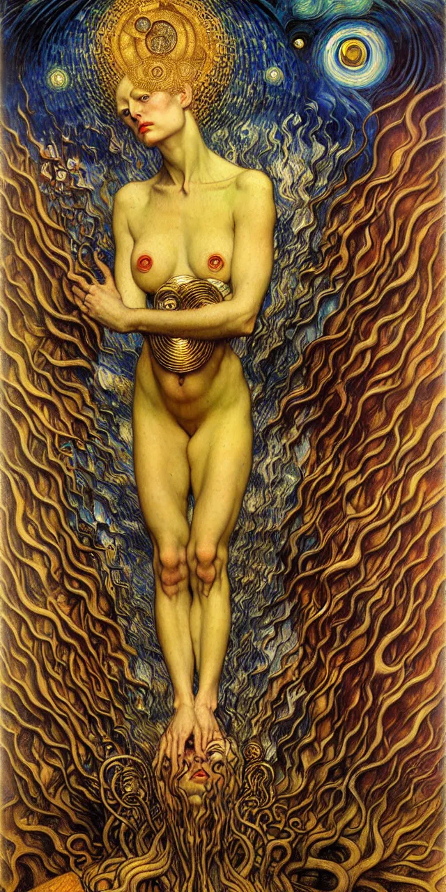 Image similar to Divine Chaos Engine by Karol Bak, Jean Delville, William Blake, Gustav Klimt, and Vincent Van Gogh, symbolist, visionary