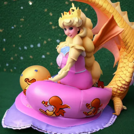 Image similar to Princess peach riding a dragon