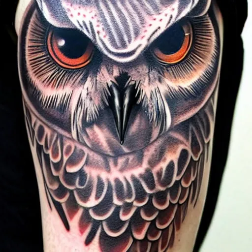 Prompt: surrealistic tattoo of an owl skull