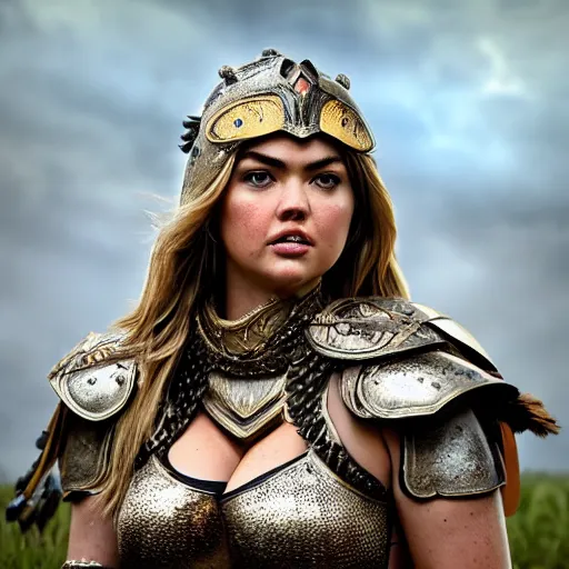 Prompt: kate upton as an amazon warrior ornate armour , highly detailed, 4k, HDR, smooth, sharp focus, hyper realistic, high resolution, award-winning photo