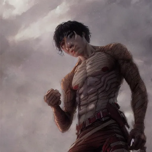Prompt: ezra miller as a titan, attack on titan, art by greg rutkowski