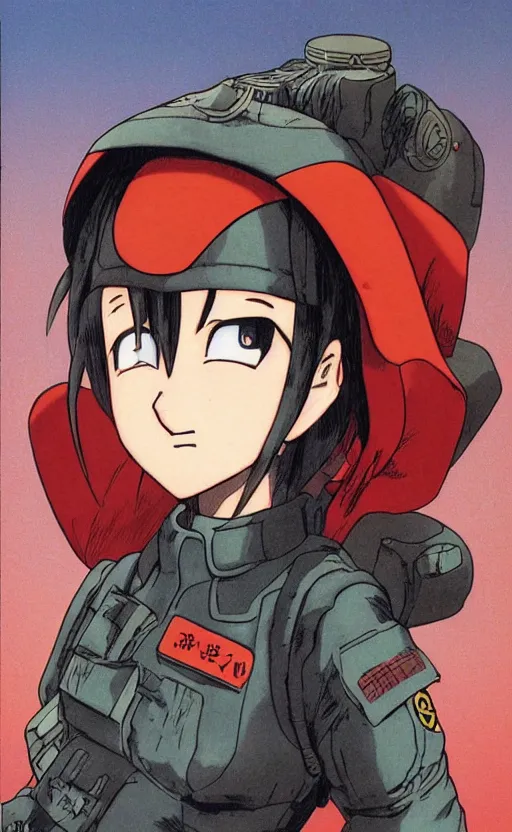 Prompt: manga, matte, toriyama akira, portrait of soldier girl character