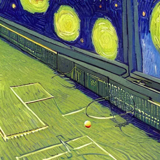 Image similar to tennis court in space, van gogh's art