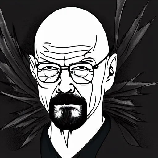 Image similar to walter white as a death note shinigami, mid portrait, high quality, trending on artstation, 4 k