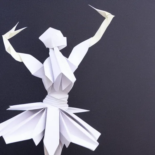 Image similar to origami dancer in white paper, 3 d render, ultra - detailed, on white background, studio shot