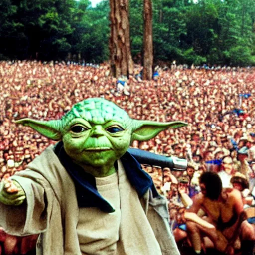 Image similar to yoda performing at woodstock