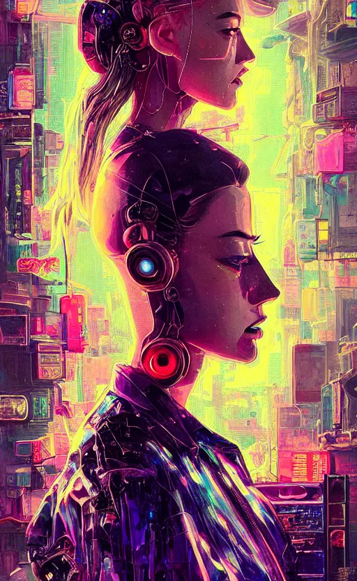 Image similar to detailed Amber Heard crouching on top of messed up bed, volumetric lightning, cyberpunk futuristic neon, decorated with traditional Japanese ornaments by Ismail inceoglu dragan bibin hans thoma !dream detailed portrait Neon Operator Girl, cyberpunk futuristic neon, reflective puffy coat, decorated with traditional Japanese ornaments by Ismail inceoglu dragan bibin hans thoma greg rutkowski Alexandros Pyromallis Nekro Rene Maritte Illustrated, Perfect face, fine details, realistic shaded, fine-face, pretty face