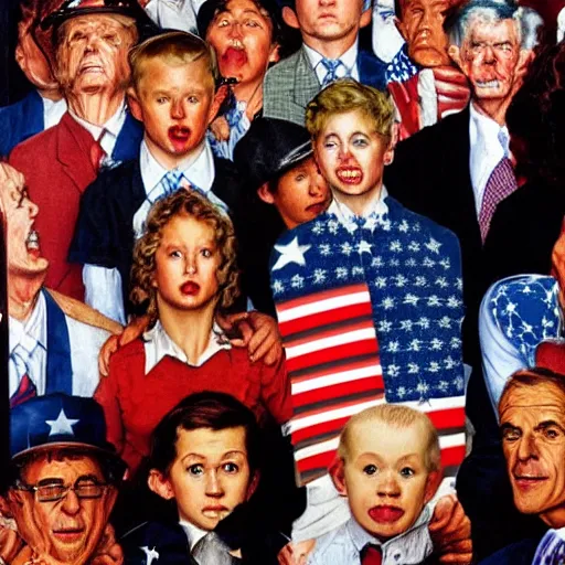 Image similar to nostalgia for 9/11, 4k, award-winning, dark, ultra HD, patriotic, america. in the style of norman rockwell