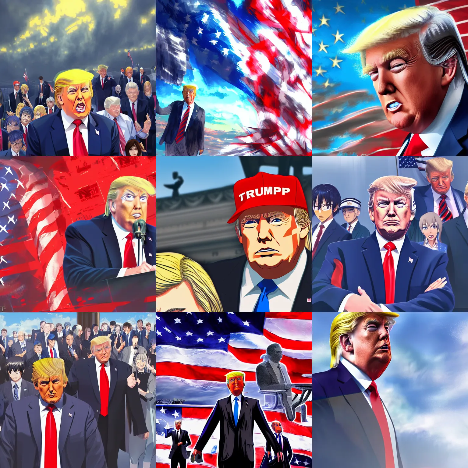 Prompt: Trump 2024: The Anime, highly detailed, digital painting, concept art, sharp focus, depth of field, blur, illustration