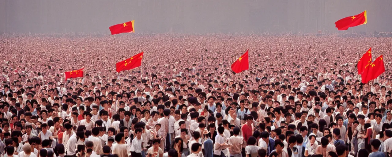 Prompt: tiananmen square protests, china, 1 9 8 9, national geographic, canon 5 0 mm, cinematic lighting, photography, retro, film, kodachrome