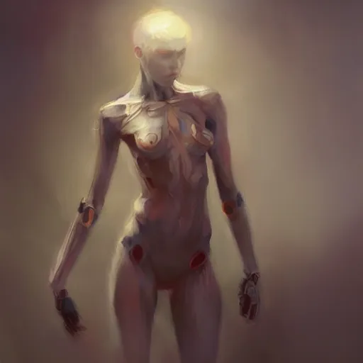 Prompt: Humanoid. award-winning artwork by WLOP