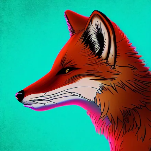 Prompt: digital fox, retrowave palette, highly detailed, anatomically correct vulpine, synth feel, fluffy face, ear floof, flowing fur, face only, super realism, accurate animal imagery, 4 k digital art