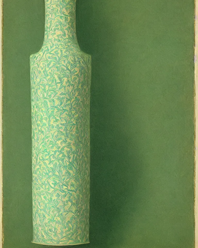 Image similar to achingly beautiful print of intricately painted ancient greek lekythos on a green pastel background by rene magritte, monet, and turner.