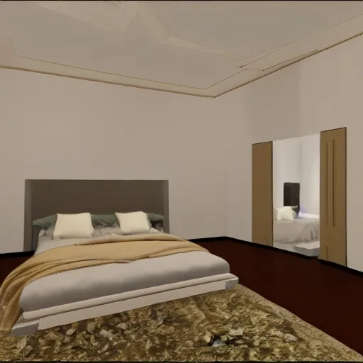 Image similar to parallax mapping of bedroom, symmetry