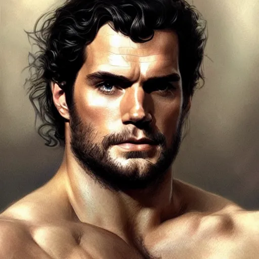 Prompt: Henry Cavill is a rugged ranger, D&D, muscular, bare thighs, fantasy, intricate, elegant, highly detailed, digital painting, artstation, concept art, smooth, sharp focus, illustration, art by artgerm and greg rutkowski and alphonse mucha