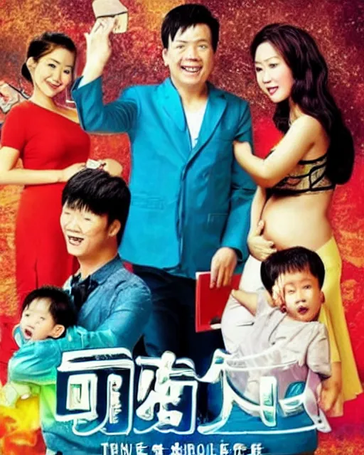 Image similar to Poster for a Vietnamese comedy movie about male pregnancy