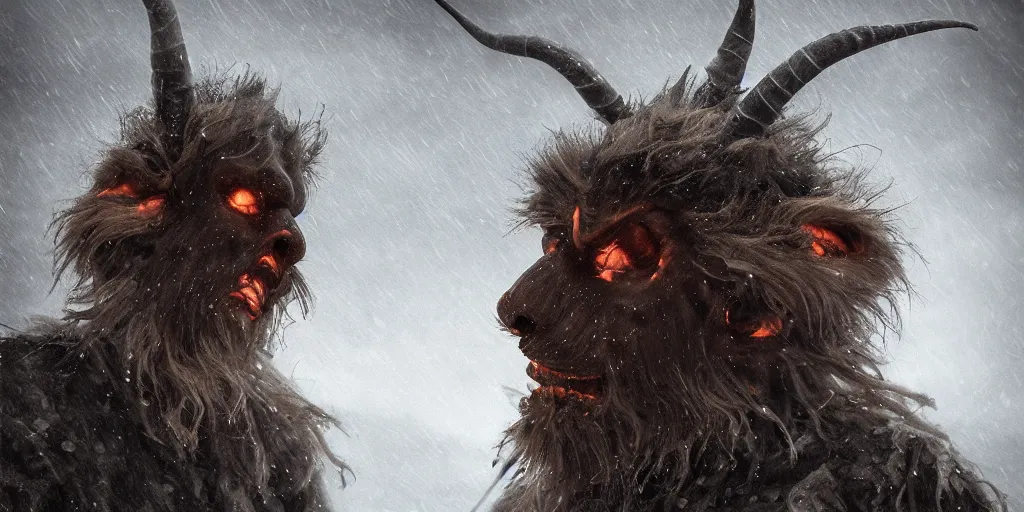 Image similar to cloudkrampus, dolomites, pastures, alps, alp, star rain, dark, eerie, despair, portrait photography, artstation, highly detailed, sharp focus, by cronneberg