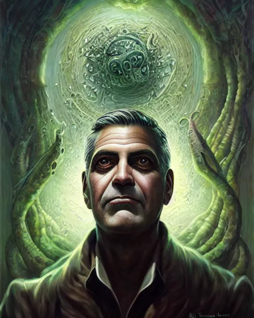 Image similar to lovecraft biopunk portrait of george clooney by tomasz alen kopera and peter mohrbacher.