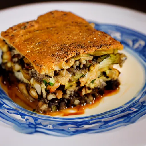 Image similar to a photograph of mousaka, food photography