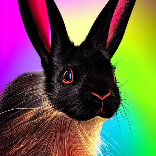 Image similar to fantasy cute black rabbit portrait, colorful background, fantasy art, concept, art, computer art, high detail, 4 k