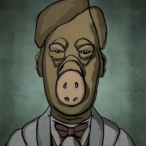 Image similar to anthropomorphic pig from rusty lake : roots ( 2 0 1 6 videogame ), very detailed face