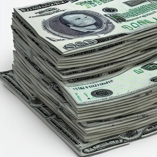 Image similar to huge stack of dollar bills, dslr, 8 k, octane beautifully detailed render, cold lighting, cinematic lighting, detailed photo, masterpiece, volumetric lighting, ultra realistic, highly detailed, high quality, lossless, photorealistic