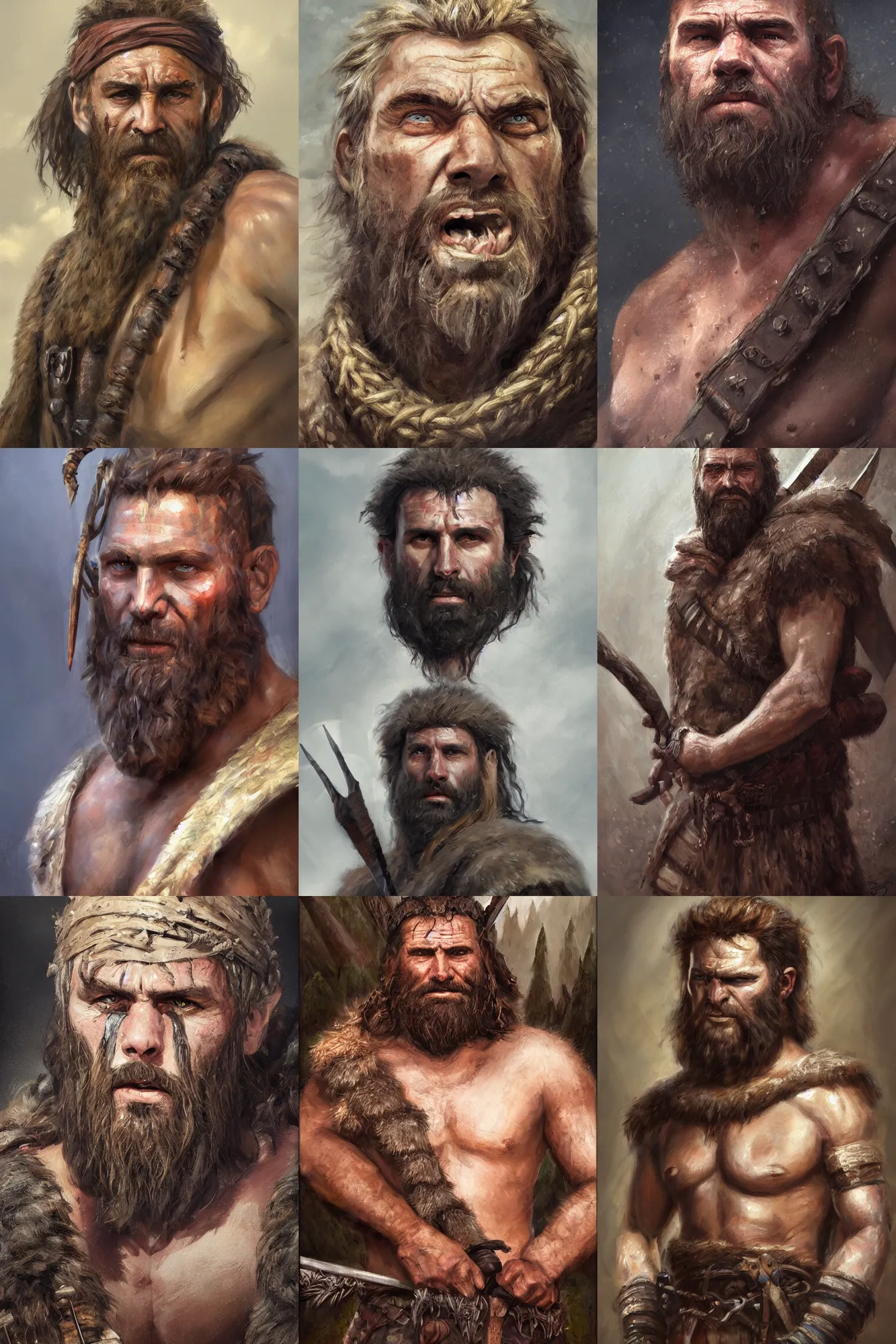 Prompt: a full body high detail fantasy portrait oil painting illustration of a single rugged stoic barbarian man by Justin Sweet with face and body clearly visible, pupils visible, realistic proportions, d&d, rpg, forgotten realms, artstation trending, high quality, sombre mood, artstation trending, muted colours, no crop, entire person!,