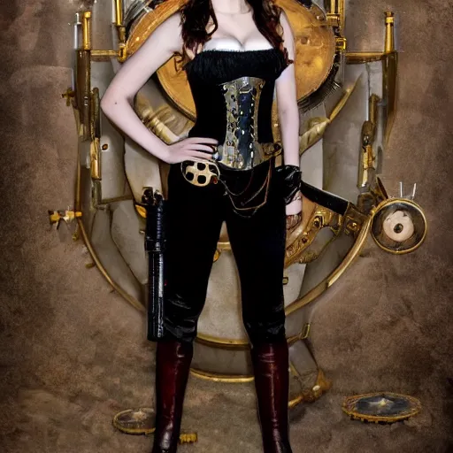 Image similar to full body photo of alexandra daddario as a steampunk vampire warrior