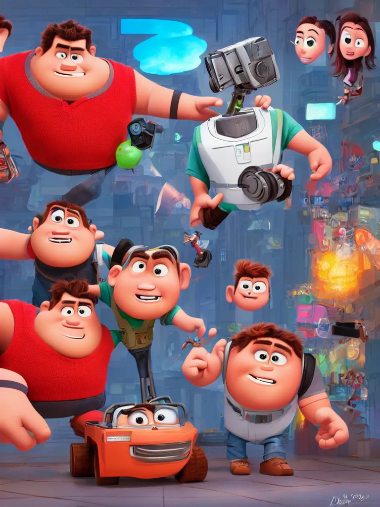 Image similar to character mashup concept art of Wreck It Ralph and Wall-e, drawn in the style of 90s Disney animation, cell shading, digital painting, Dave Rapoza