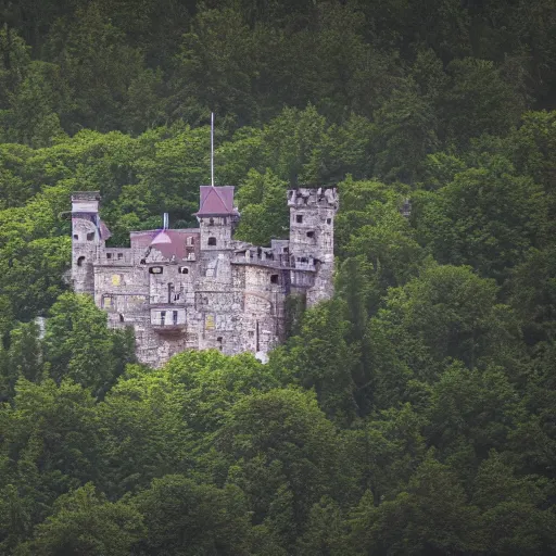 Image similar to a photo of a castle covered by nature, photorealistic