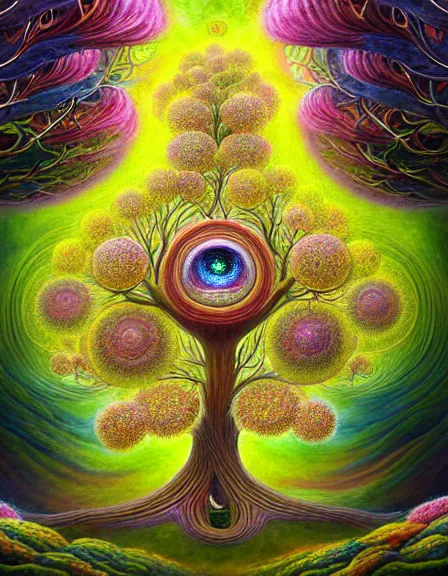 Prompt: art titled tree of joy by yoko d'holbachie feat naoto hattori, caitlin hacket and hannah yata featuring archan nair and salviadroid. visionary psychedelic fineart painting. gigapixel resolution. intricate detailed. beautiful dramatic cinematic. in the style of subject zero. hyperrealistic render. dreamy blurry pastel aquarel background.